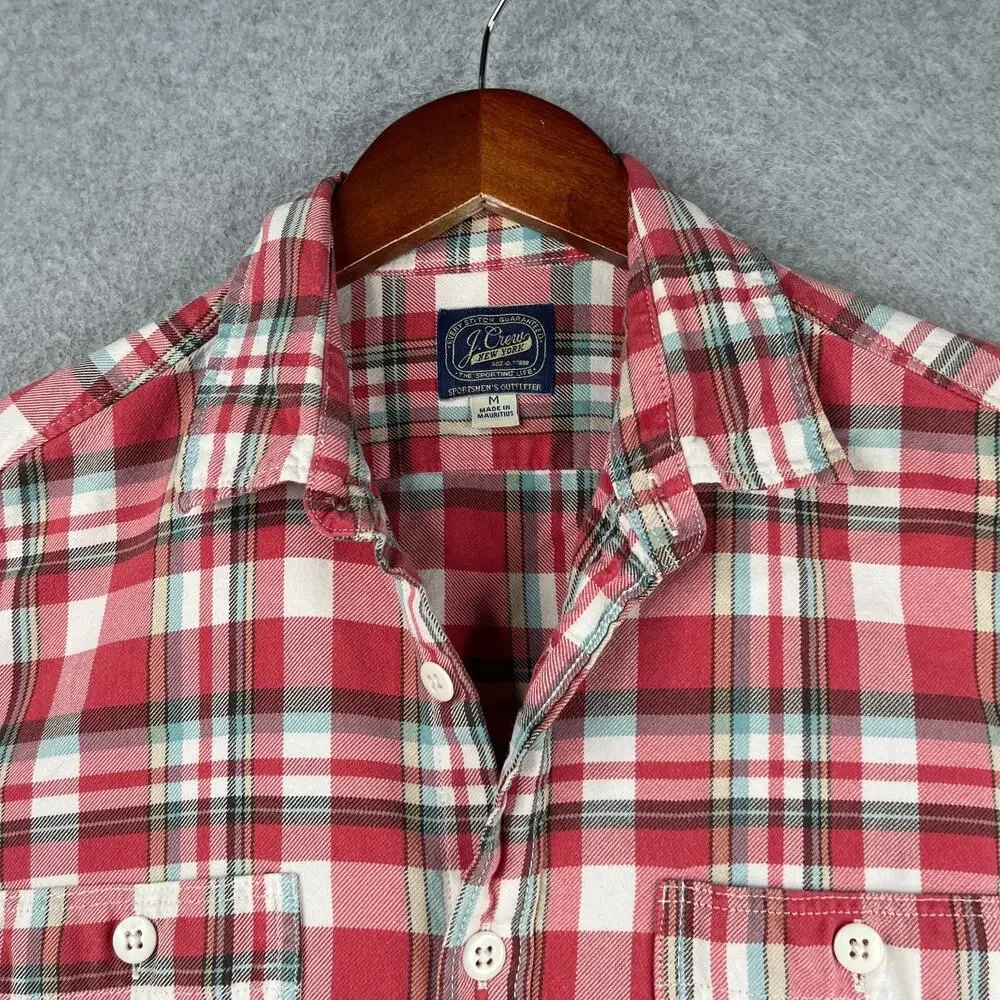 J Crew Shirt Red Plaid Pockets Casual Classic Button Up Long Sleeve Mens Medium